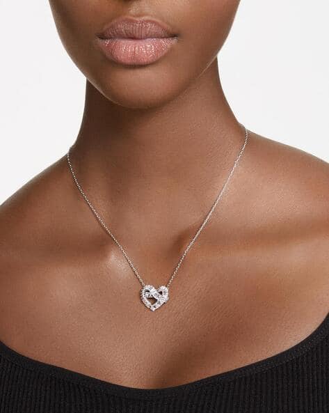 Rhodium-Plated Heart Matrix Pendant with Chain