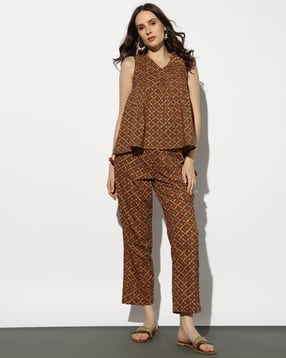 svrnaa by azorte Geometric Print Cambric Cotton Pants-picture-40