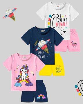 kuchipoo Girls Pack of 3 Typographic Pattern Shorts with Top-picture-37