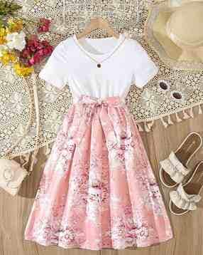  Girls Floral Fit and Flare Dress-image-32