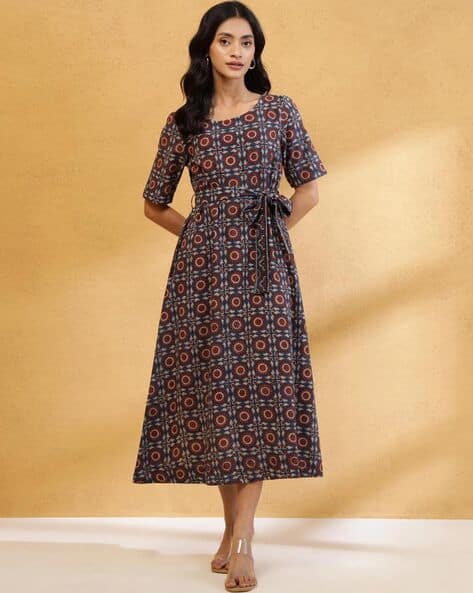Clothing Fabindia Long Dresses Buy Blue-Red Dresses For Women