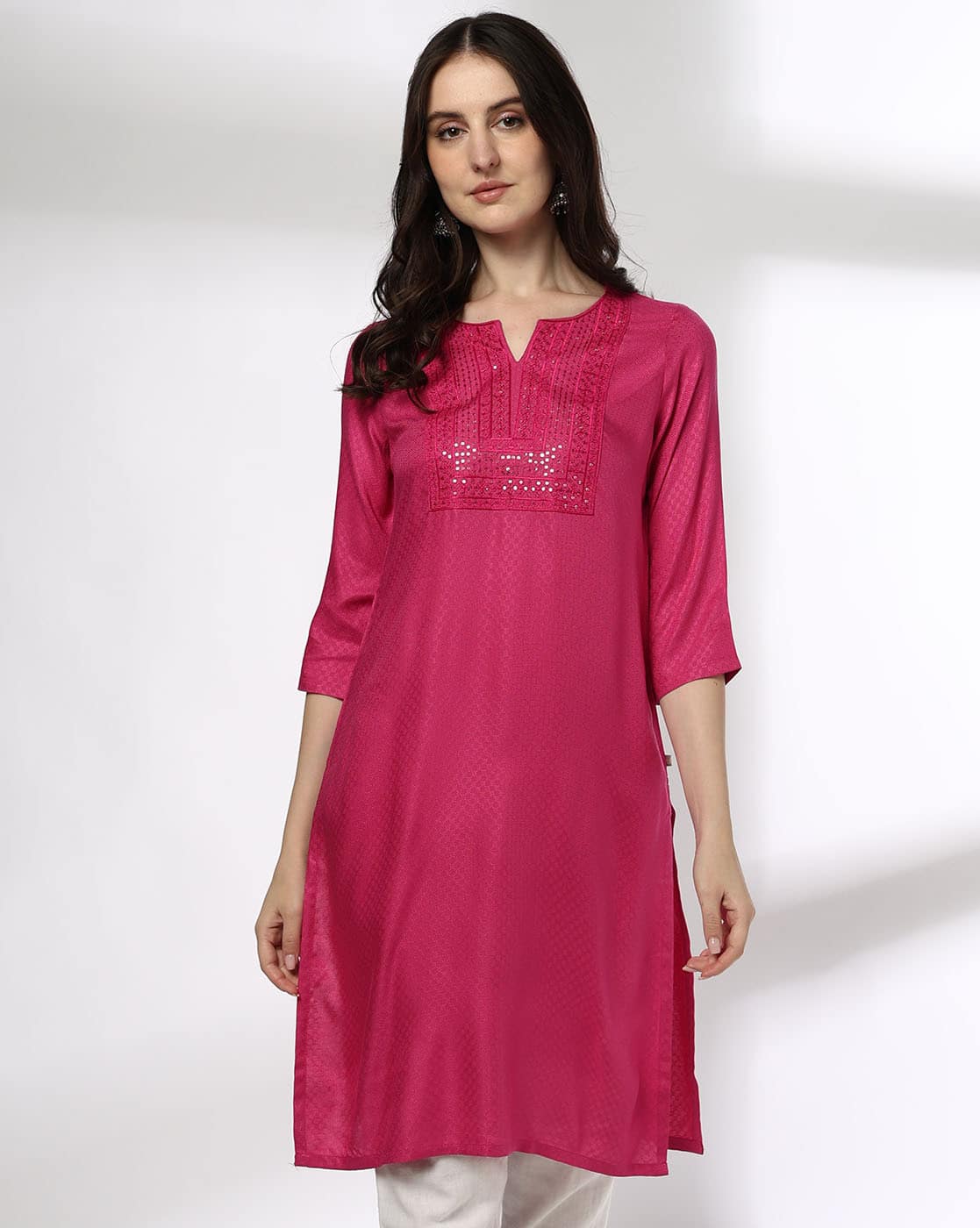 AVAASA MIX N' MATCH Women Embellished Straight Kurta For Women (Fuchsia, M)