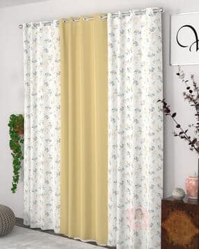 Set of 3 Floral Print Door Curtains with Eyelets