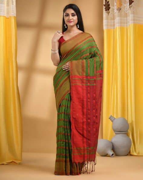 Indie Picks Bengamuri Pure Handloom Cotton Saree with Blouse Piece