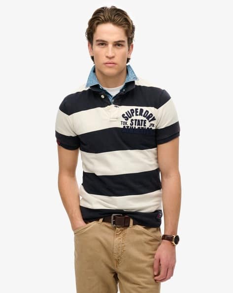 SUPERDRY Men Herringbone Striped Regular Fit Polo T-Shirt deal from ajio