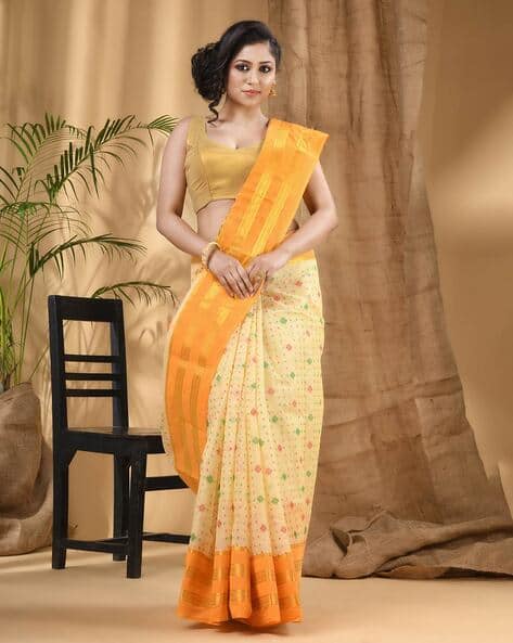 Indie Picks Handloom Taant Dhakai Jamdani Cotton Saree