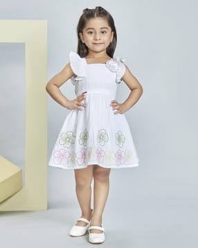 Girls Floral Embroidered A-Line Dress-image-0