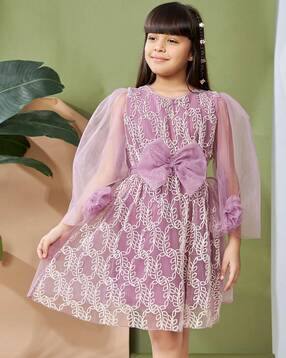Girls Embroidered A-Line Dress with Belt-image-33