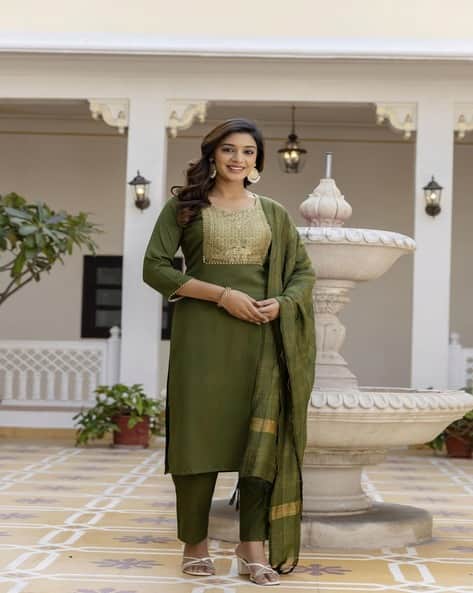 Buy Olive Kurta Suit Sets for Women by SVARAA Online