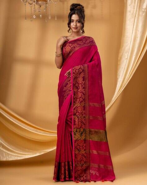 Indie Picks Floral Woven Saree with Blouse Piece