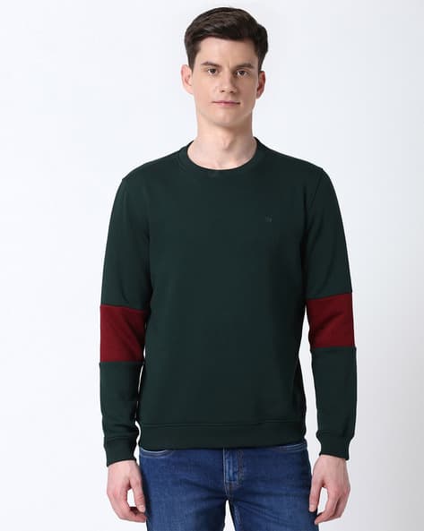 PETER ENGLAND Men Colourblock Slim Fit Crew-Neck Sweatshirt