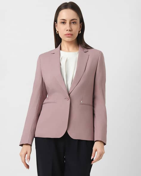 Women Single-Breasted Blazer with Welt Pockets