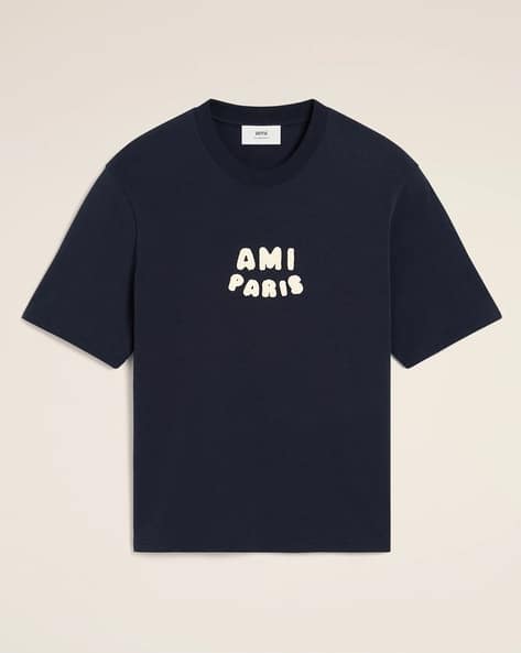 Buy Ami Paris Oversized Crew-Neck T-Shirt with Logo Patch | Blue