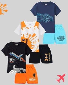 kuchipoo Pack of 3 Boys Printed Shorts & T-Shirt Sets-picture-35