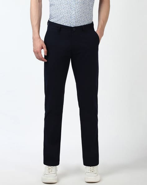Men Slim Fit Flat-Front Trousers