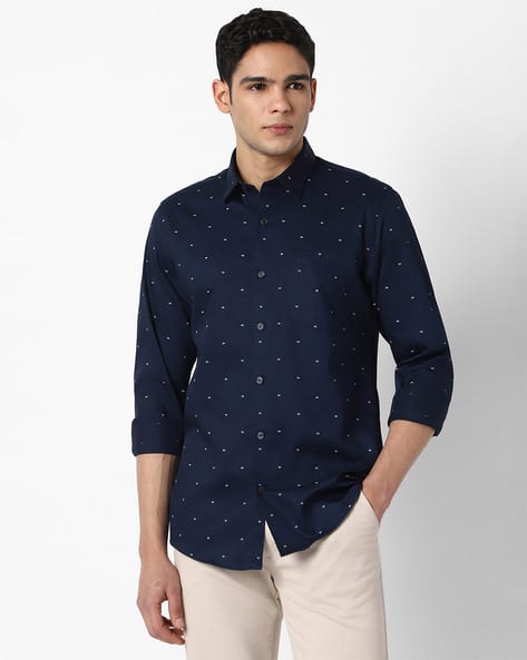 PETER ENGLAND Men Micro Print Slim Fit Shirt with Patch Pocket