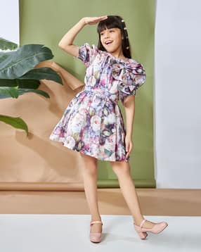 peppermint Girls Floral Print A-Line Dress with Belt-picture-19