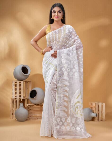 Indie Picks Lojjaboti Leaf Resham Dhakai Jamdani Saree