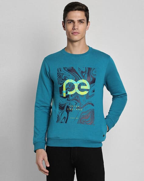 PETER ENGLAND CASUALS Men Logo Print Slim Fit Sweatshirt with Insert Pockets