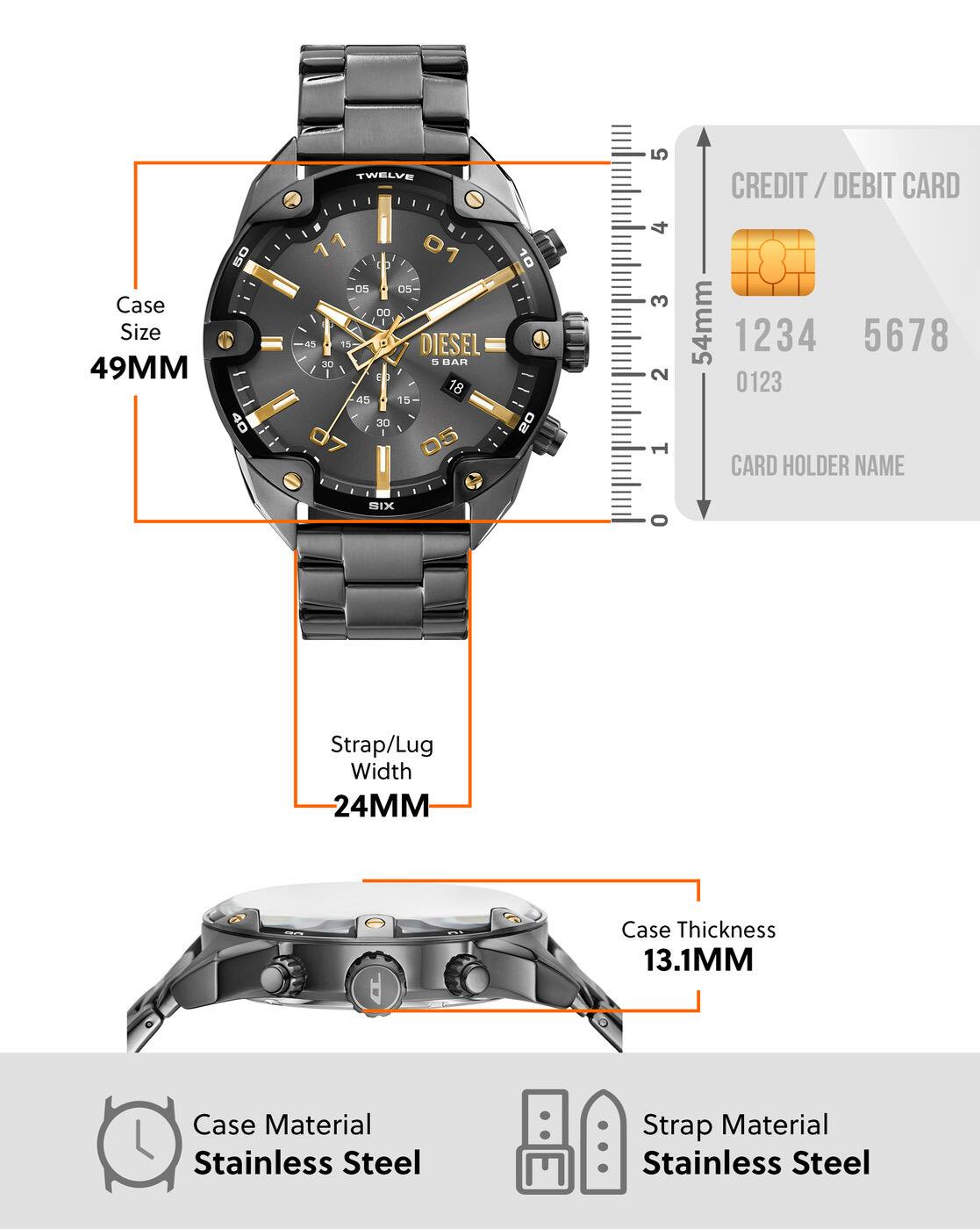Buy Diesel Men Chronograph Spiked Watch - DZ4669 | Gun-Metal Color