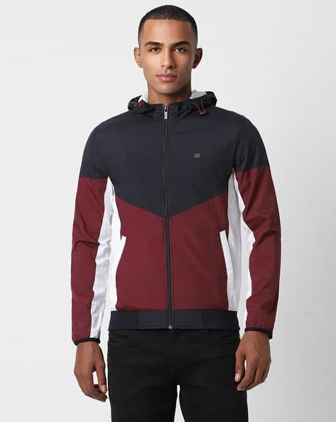 PETER ENGLAND CASUALS Men Colourblock Regular Fit Zip-Front Hooded Jacket