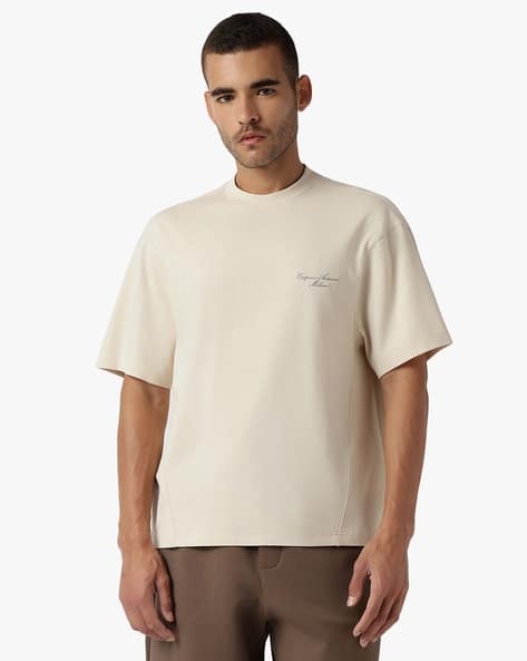 Buy EMPORIO ARMANI Logo Print Regular Fit Cotton Crew-Neck T