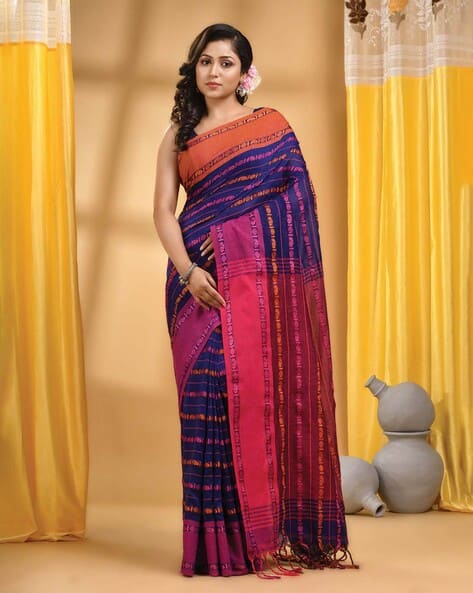 Indie Picks Bengali Bengamuri Pure Handloom Cotton Saree With Blouse Piece Saree