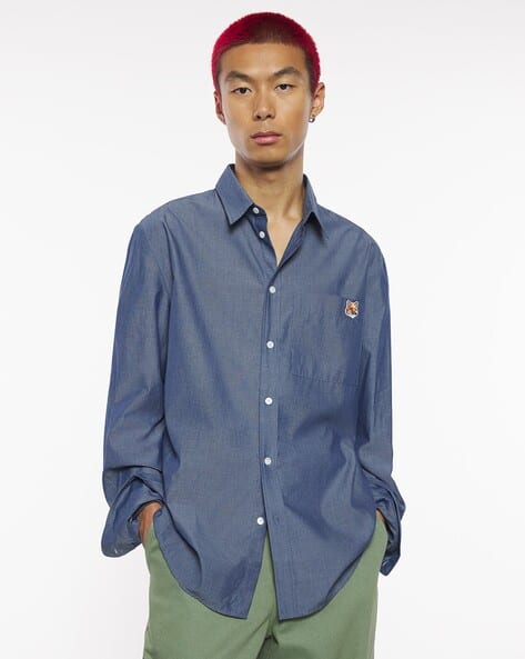 シャツ Maison Kitsune Indigo Cotton Shirt RELAXED SHORT SLEEVE SHIRT | Maison Kitsuné