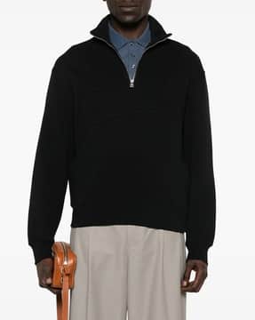 Buy Maison Kitsune Varsity Half Zip Comfort Sweater | Black Color