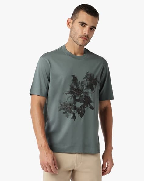Floral Print Lyocell Crew-Neck T-Shirt