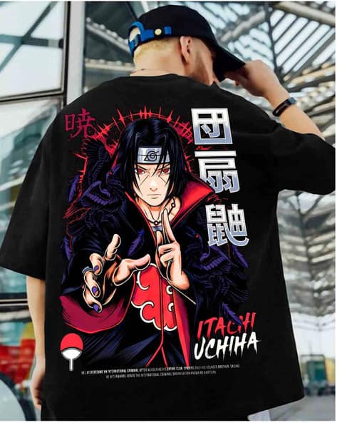 Print Tee Shirt Itachi Men Itachi-Uchiha Print Oversized Fit Crew