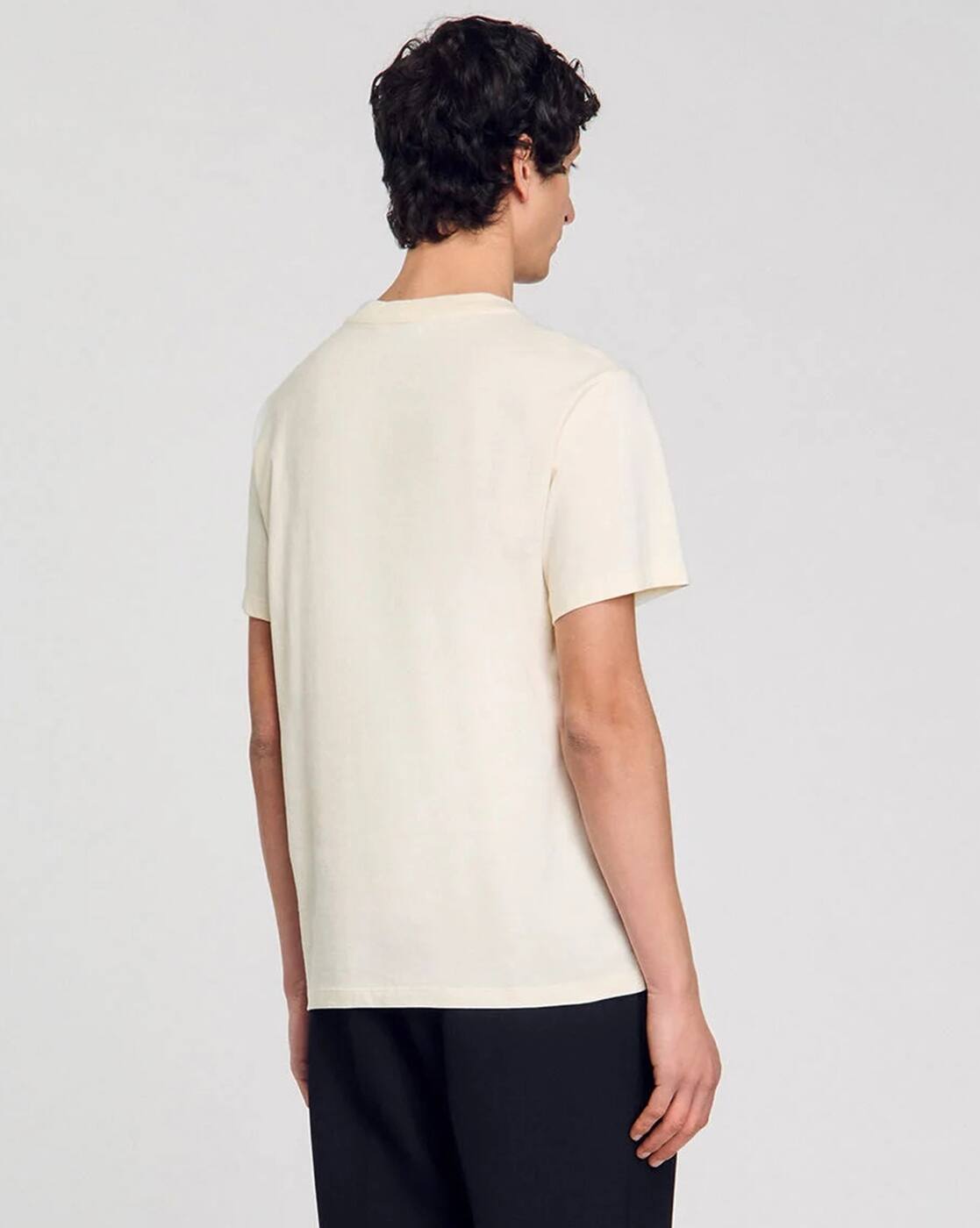 Buy Sandro Crew-Neck T-Shirt with Flower Detail | Beige Color Men