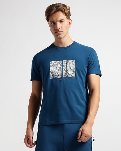 Buy BOSS Relaxed Fit Cotton Round-Neck T-Shirt Blue Color Men