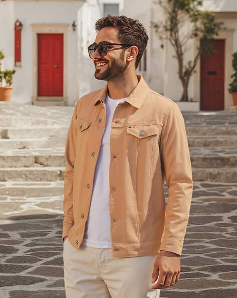 Fashion Mens Tan Denim Jacket Buy Beige Jackets Coats For Men By