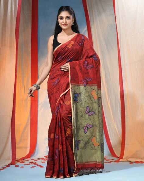 Indie Picks Butterfly Print Handloom Traditional Saree
