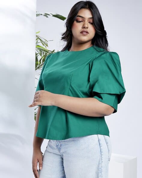 Blouse Plus Size Womens Work Wear Buy Green Tops For Women By GLOBUS Online - Main Image
