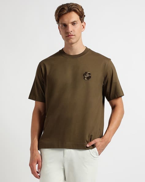 Buy BOSS Mercerized Cotton Oversized Crew-Neck T-Shirt Olive