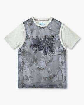 Boys Graphic Print Slim Fit Round-Neck T-Shirt-image-12