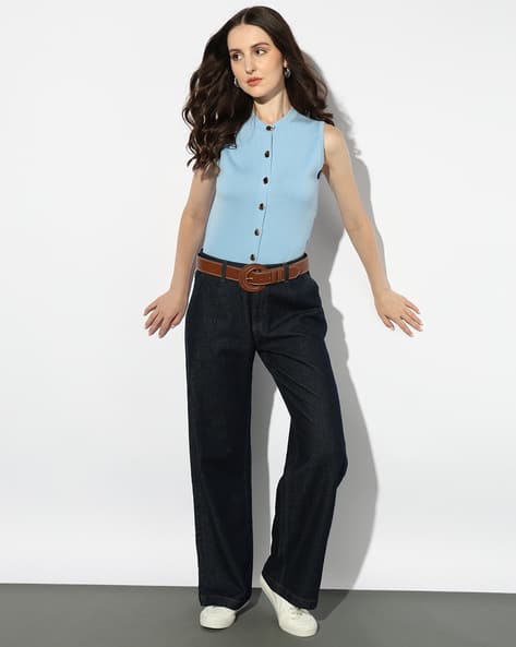 Outryt by AZORTE Plain Knit Top with Golden Buttons