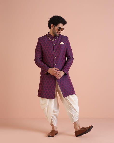 Men Texture Indowestern Sherwani Dhoti Set