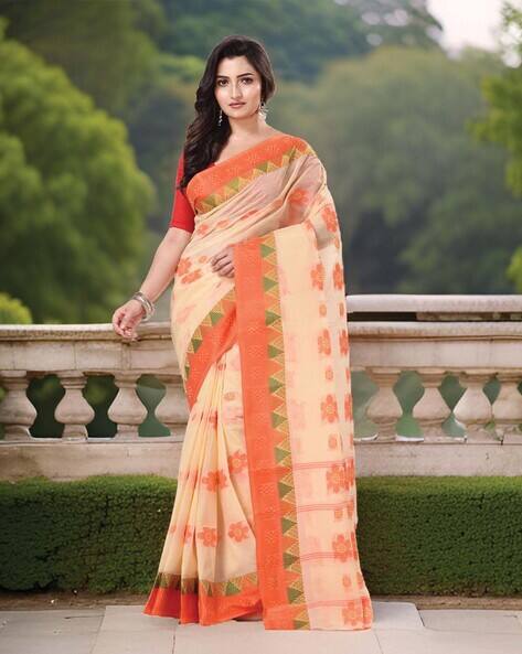 Indie Picks Women Fuleswari Design Handloom Cotton Saree without Blouse Piece