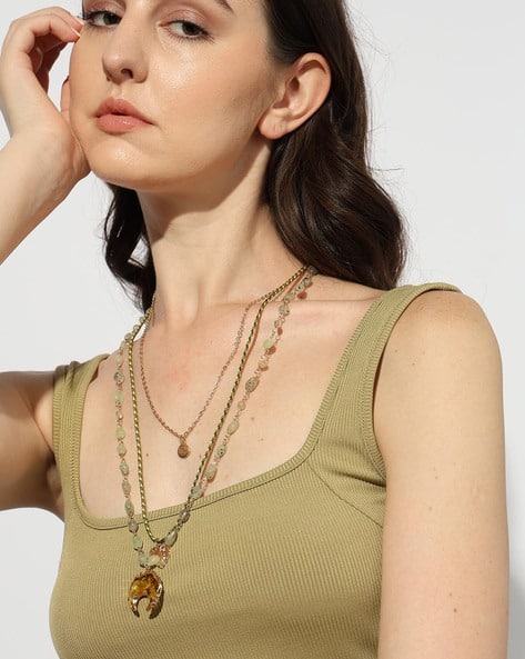 Outryt by AZORTE Beaded Layered Necklace with Charm