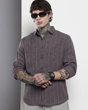 Men Striped Slim Fit Shirt with Patch Pocket-image-16