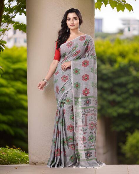 Indie Picks Floral Printed Designer Handloom Saree