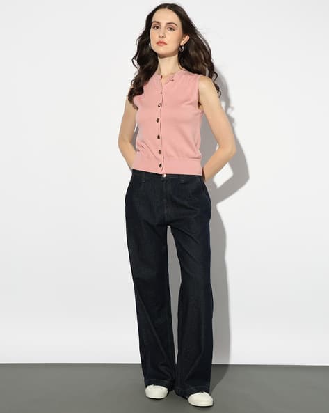 Outryt by AZORTE Plain Knit Top with Golden Buttons