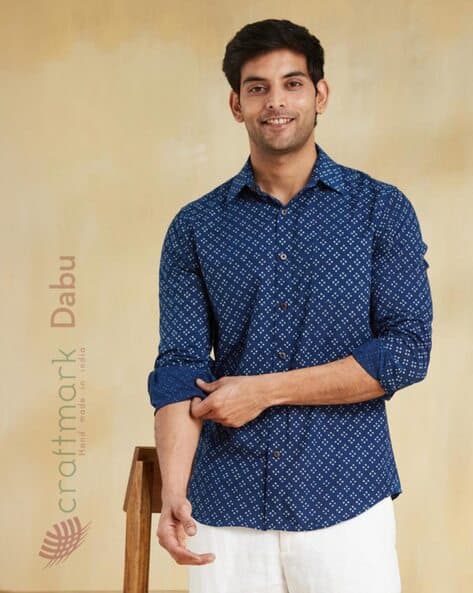 Green Cotton Printed Regular Shirt
