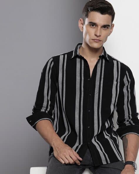 The Indian Garage Co Men Striped Regular Fit Overshirt with Patch Pocket