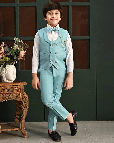 Pixie N Prince Boys Cotton Full Sleeves 3 Piece Party Suit Set with Bowtie