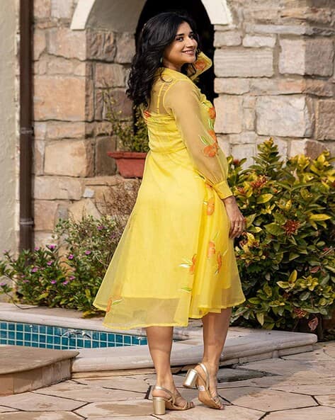 slim fit dress slacks Yellow Fit And Flare Dress Mini