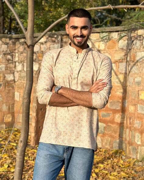 Men Geometric Long Kurta